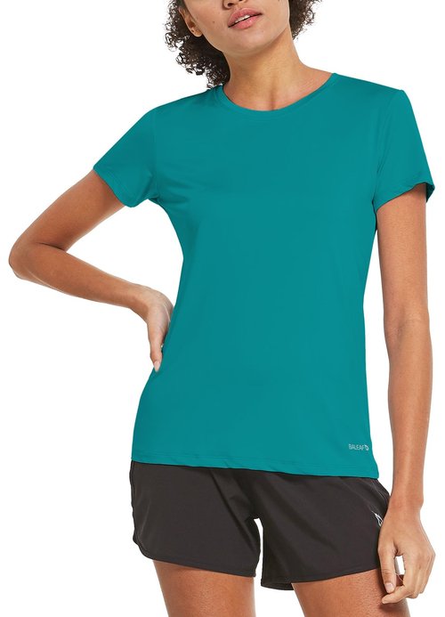 baleaf Women's Short Sleeve Running Workout Shirts Athletic Tops Lightweight Quick Dry Training Yoga Crewneck Teal M