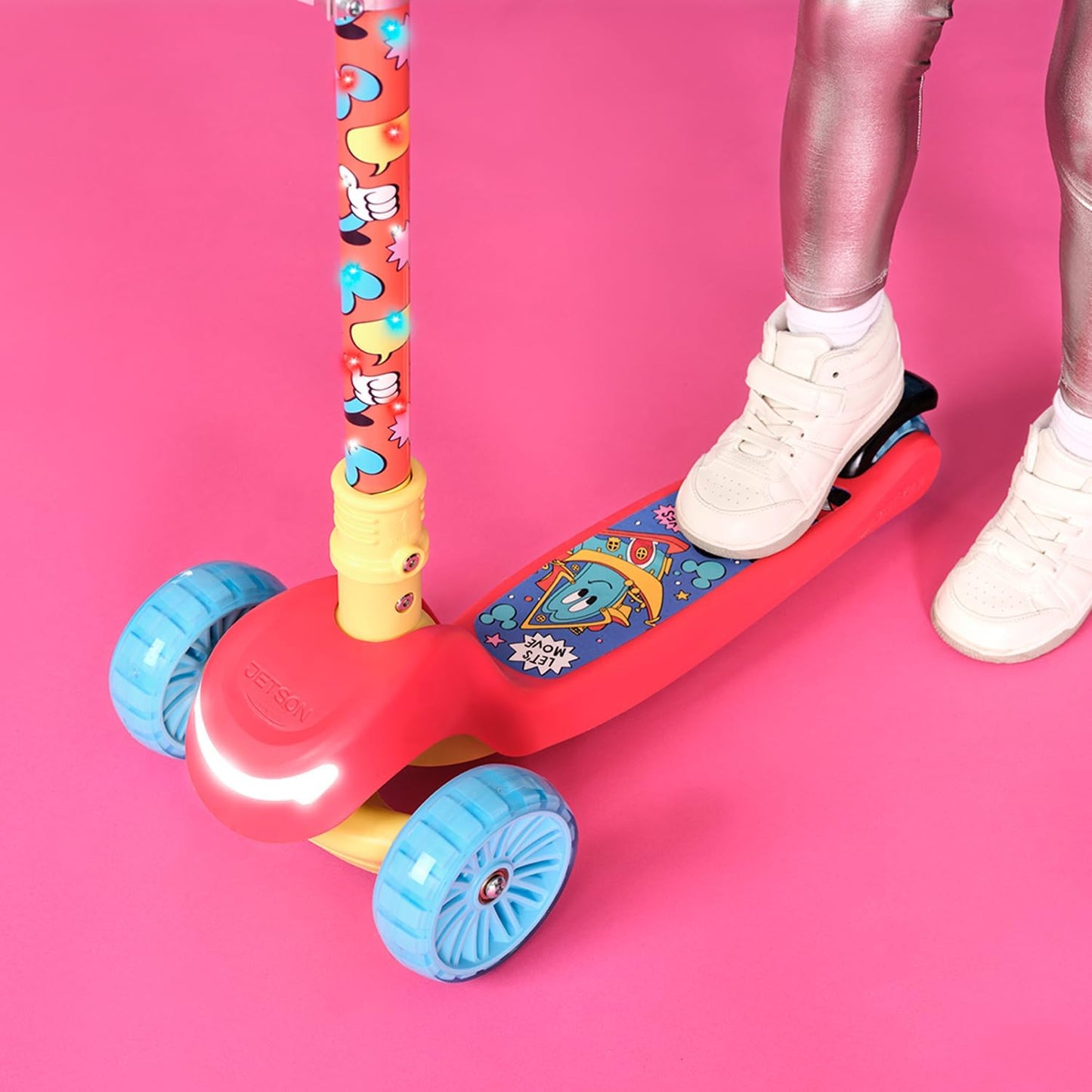 Jetson Character Kids Kick Scooter, LED Lights on Stem & Light-Up Wheels, Lightweight Frame, Height-Adjustable Handlebar, Lean-to-Steer System, Easy-Fold Mechanism