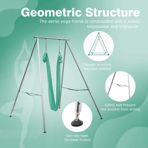 Adjustable Height Aerial Yoga Frame with Yoga Hammock, 18 FT/33 FT Aerial Silk, 550 lbs Max Capacity (FRUIT GREEN, 18FT Aerial Silk)