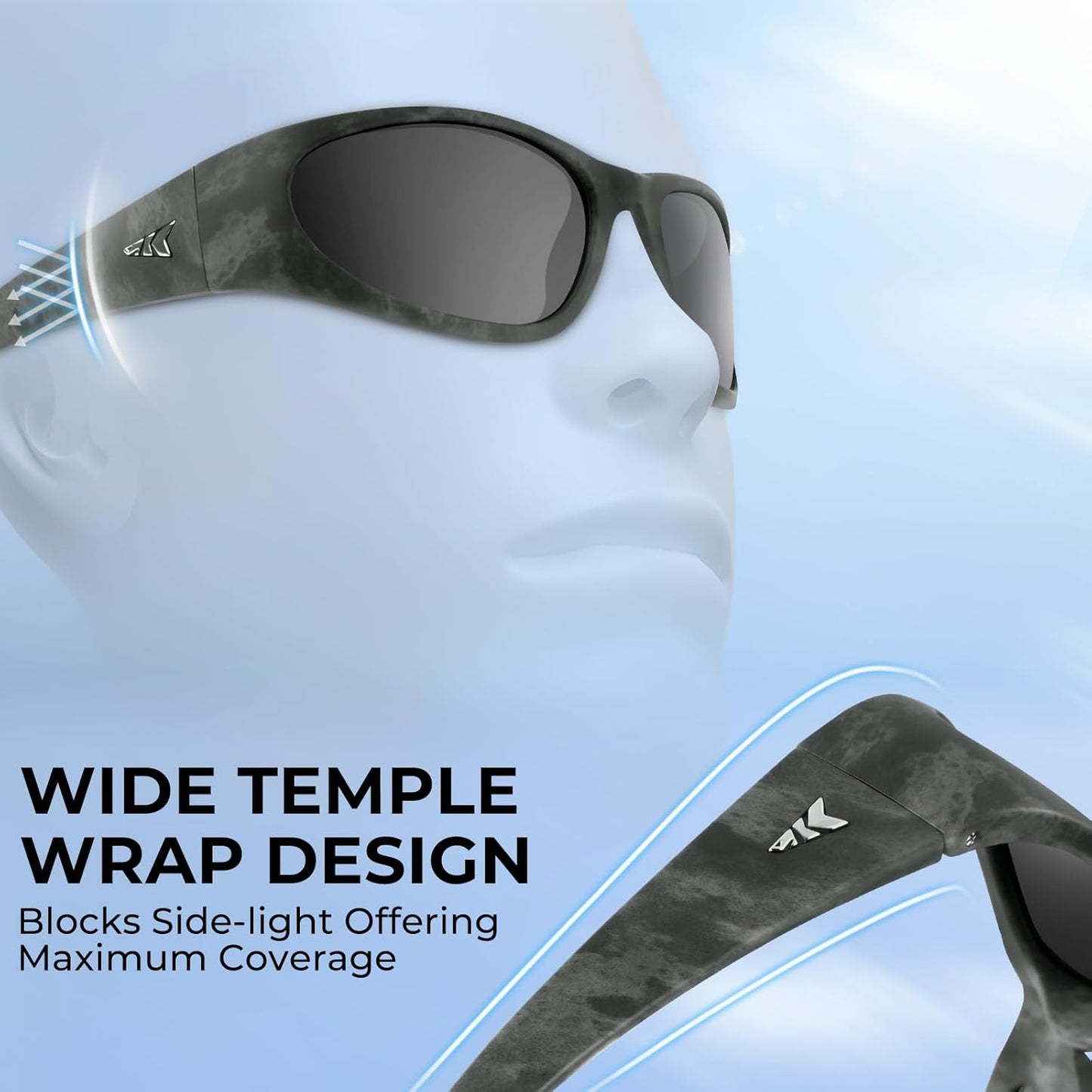 KastKing Raccoon Polarized Sport Sunglasses for Men and Women, Wide Temple Wrap, Ideal for Driving Fishing Cycling Running