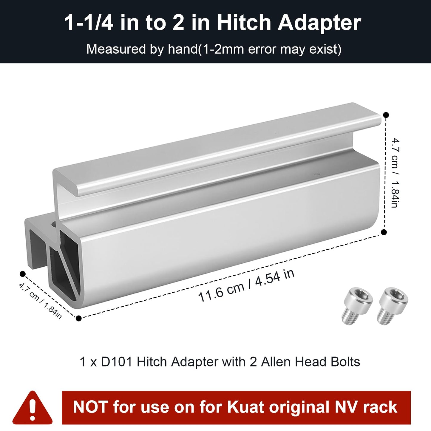 1.25 to 2 inch Hitch Adapter for Kuat Hitch Adapter Riser, D101 Bike Rack Hitch Adapter Replacement for Kuat Bike Rack Parts Compatible with Kuat Sherpa 2.0, NV 2.0, NV Base 2.0, Alpha, Beta Racks