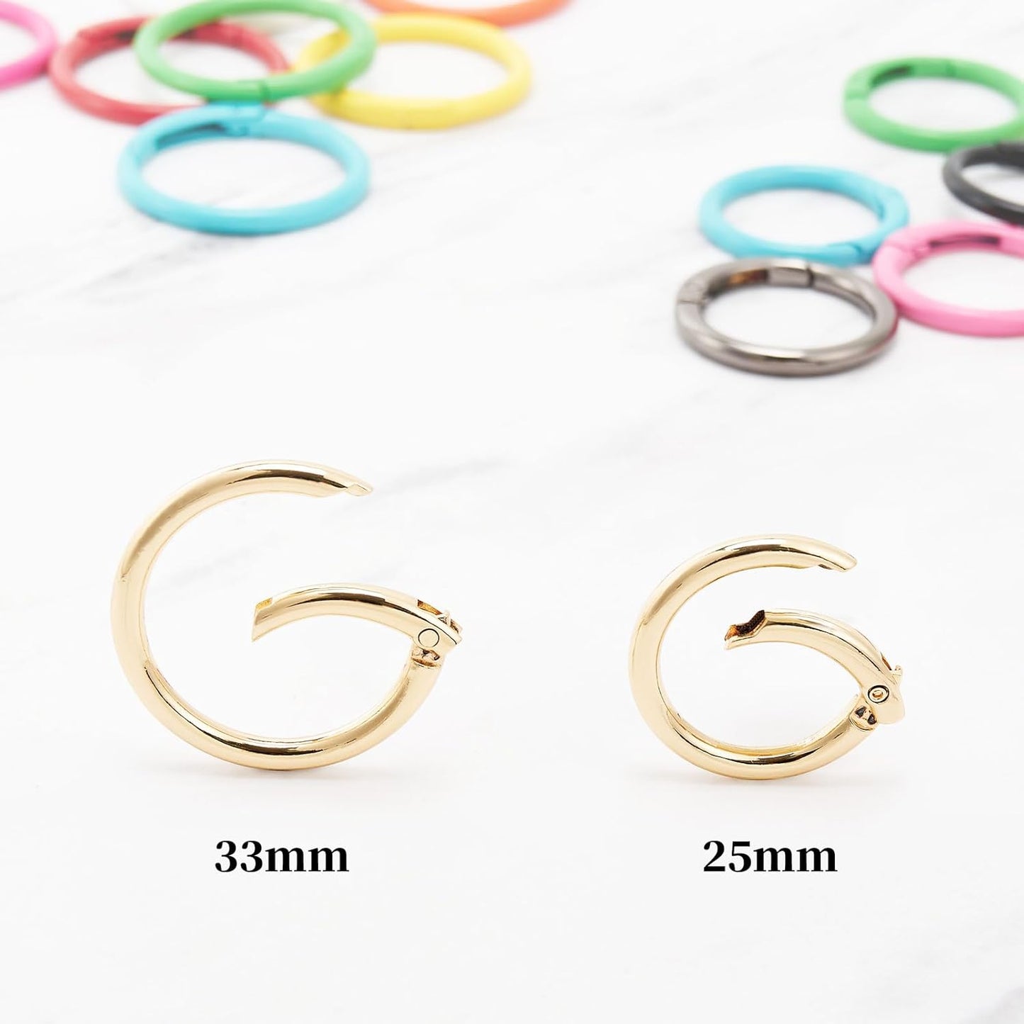 15pcs Trigger Spring O Rings Round,Metal Keychain Ring Round Carabiner Clips for Keyrings Buckle, Bags,Purses