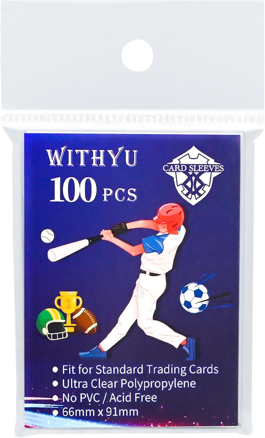 100 Pcs Soft Trading Card Sleeves, Top Loading Sleeves for Standard Cards 2.5" X 3.5",Ultra-Clear Card Protector for Baseball Cards