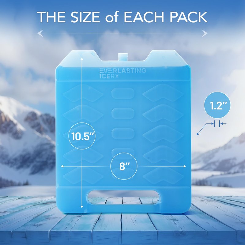 Jumbo Reusable Ice Packs for Cooler with Handle (4 Pack) Long Lasting Coolness, BPA Free, Freezer Packs for Extended Cooling | Cooler Ice Packs for Camping, Fishing, Hiking, Beach