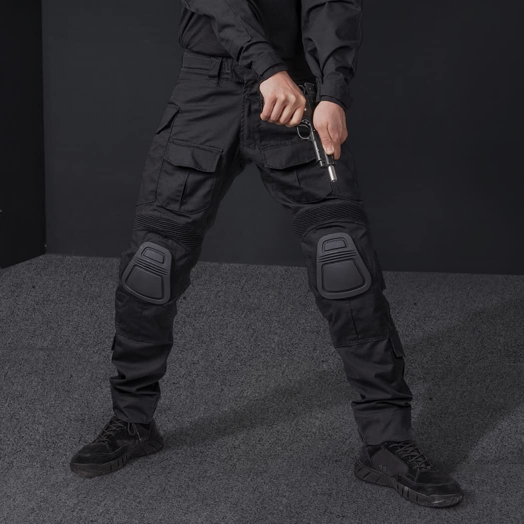 IDOGEAR Men's G3 Combat Pants with Knee Pads Multi Camouflage Trousers Airsoft Hunting Paintball Tactical Outdoor Pants (Black,32W x 32L)