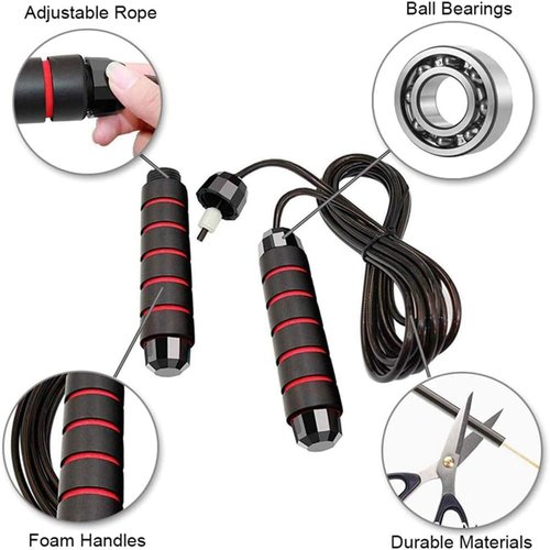 Jumping Rope Cable with Ball Bearings for Women, Men, Adjustable Steel Jump Rope Workout with Foam Handles for Fitness, Home Exercise & Slim Body