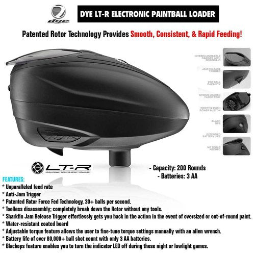 Maddog Dye LT-R Electronic Paintball Loader with HK Army Epic Speed Feed and HPA Paintball Tank Fill Nipple Protector Accessory Package - Black LT-R + Blackout SF