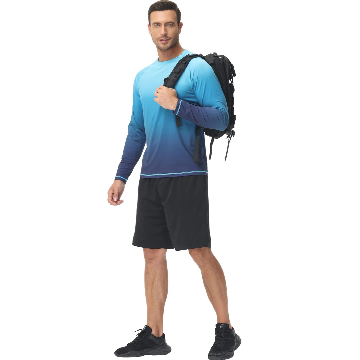Satankud Men's Long Sleeve Swim Shirts Rashguard UPF 50+ UV Sun Protection Shirt Athletic Workout Running Hiking T-Shirt Swimwear (Blue Gradient,Large)
