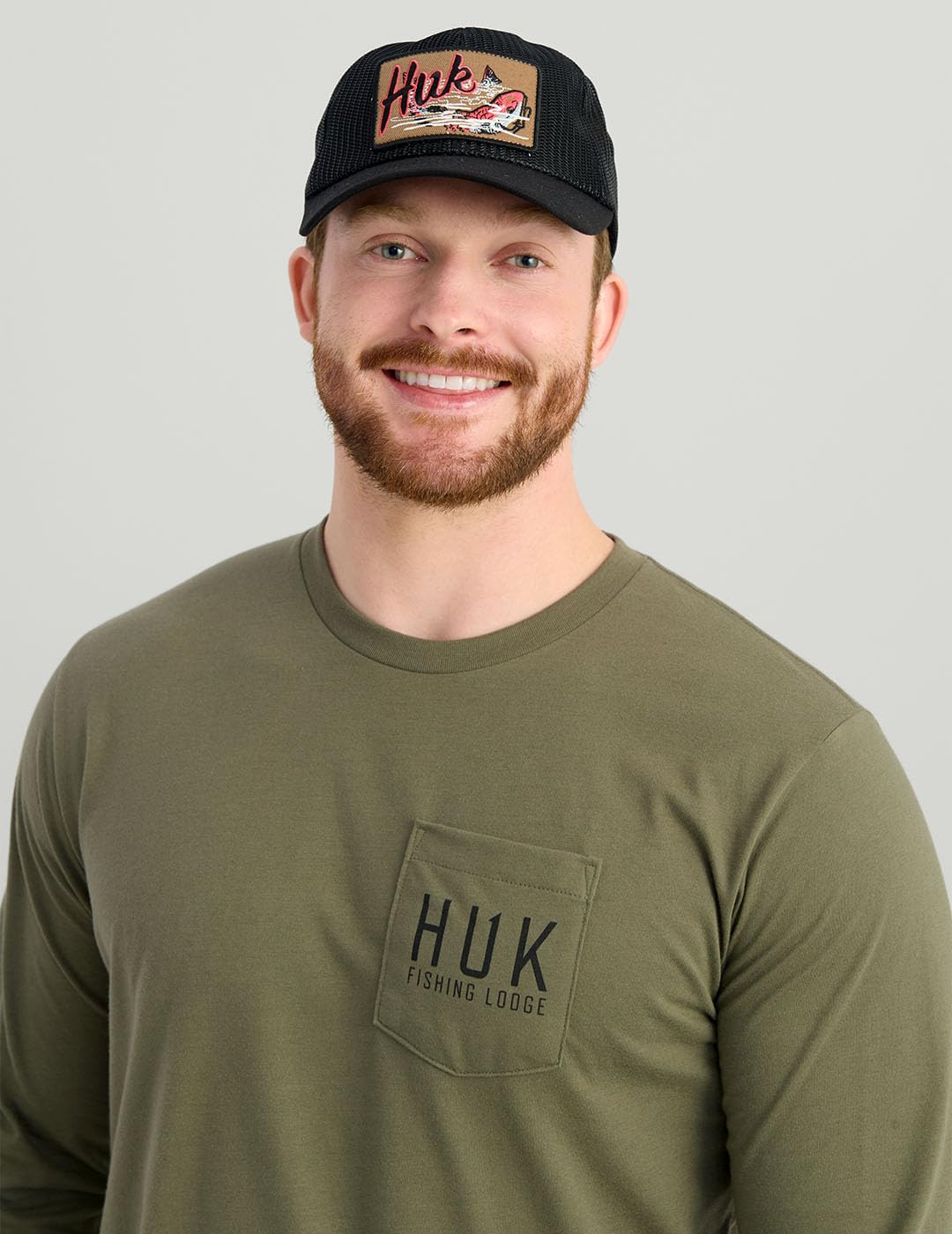 HUK Mens Pocket Tee, Comfortable Performance Fishing Long Sleeve T-Shirt with Chest Pocket, Lodge - Moss, X-Large