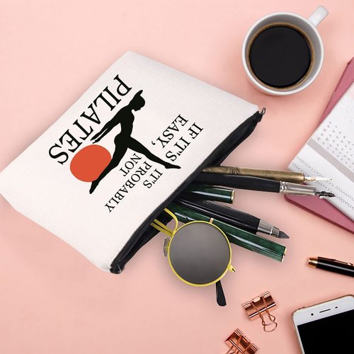 XYANFA Pilates Makeup Bag Pilates Lover Gift Coach Trainer Gym Gift Pilates Instructor Cosmetic Bag If It's Easy It's Probably Not Pilates (PROBABLY NOT PILATES)