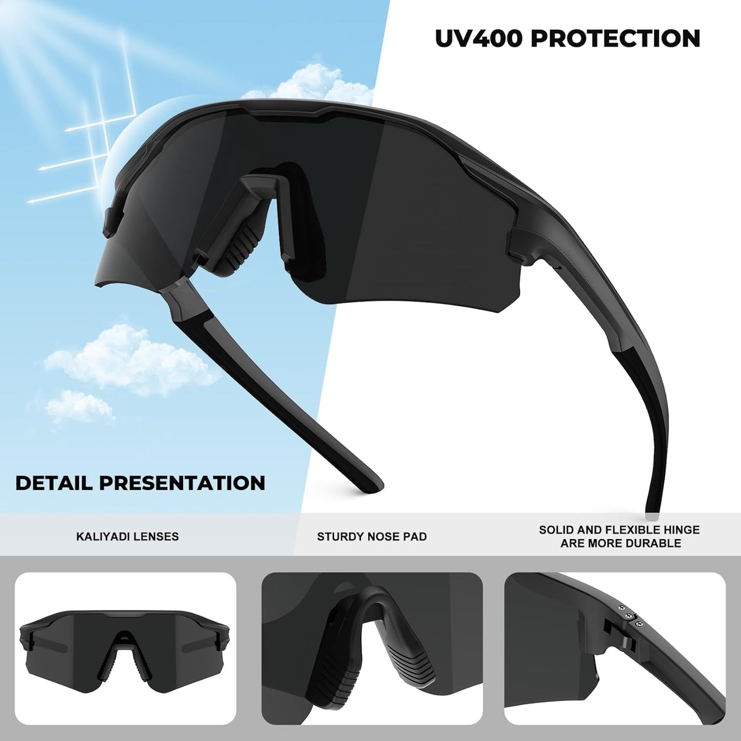KALIYADI Mens-Sunglasses Polarized Running-Sun-Glasses: Sports Sunglasses Men Women UV400 Protection for Cycling Fishing