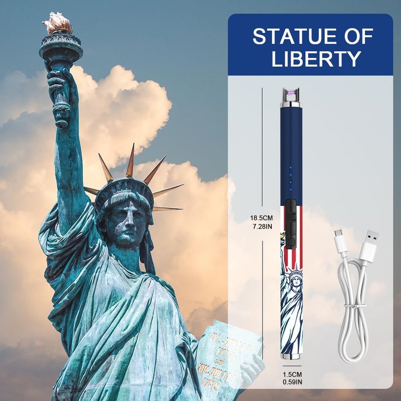 SUPRUS Electric Candle Lighter USB Type C Rechargeable Lighter with LED Battery Display and Safety Switch Windproof Best Souvenir for Independence Memorial and Veterans Day (Statue of Liberty)