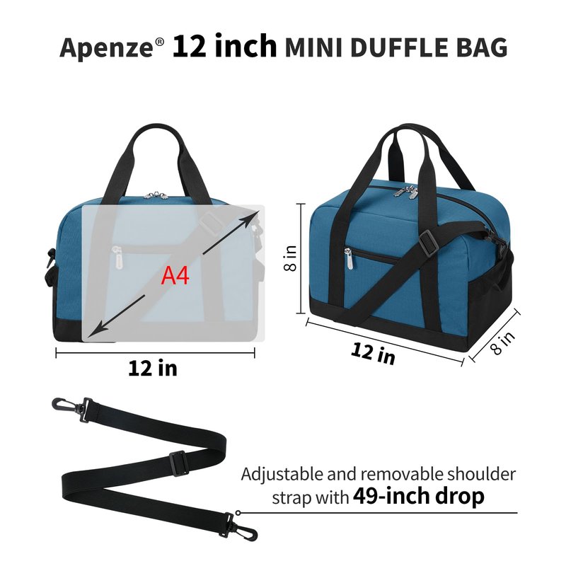 Apenze Small Gym Bag Carry On Bag - 12 in Mini Duffle Bag Lightweight for Overnight Travel(Blue)