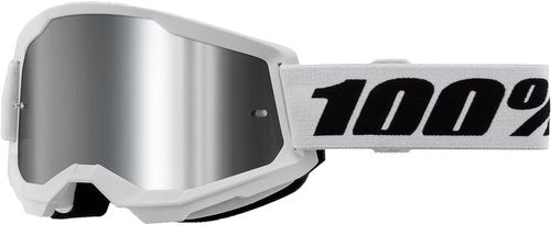 100% STRATA 2 Goggles - Sports Goggles for Motocross & Mountain Biking - Eyewear for Bike Riders - Motocross Goggles for Men - White / Mirror Silver Lenses