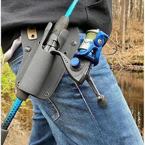 New Slide-in Fishing Rod Hip Holsters, Hands-Free Rod Holder for Fly & Bank Fishing, Quick Draw Waist Belt Gear, Durable Adjustable Portable Fish Pole Holster (Black)