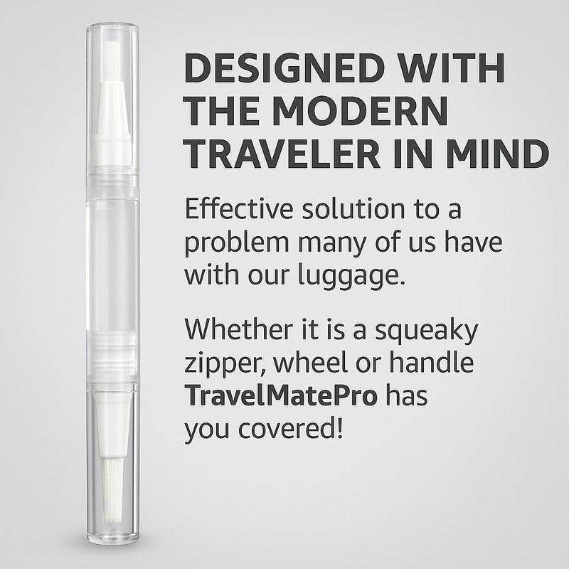 TravelMatePro TSA Approved Luggage Wheel Lubricant Pen - Silent Suitcase Wheels, Smooth Zippers & Handles