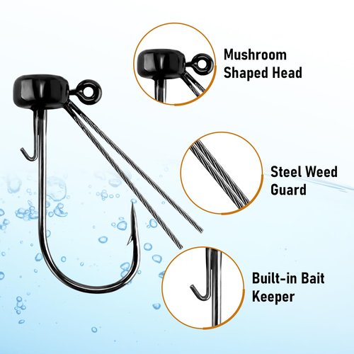 Dr.Fish 10 Pack Ned Rig Jig Heads, Weedless Mushroom Jig Heads Bass Fishing Hooks for Soft Lures Swimbaits Worms Freshwater Brown, 1/4oz