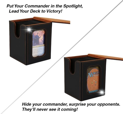 Venssu MTG Deck Box for Commander Display,Card Deck Box Fits 100 Double Sleeved Cards, TCG Card Storage with 2 Dividers and 1 Toploader (Black&Brown)