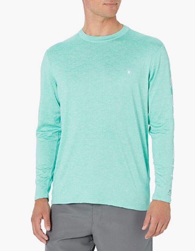 Spyder Men's Long Sleeve Rashguard – Quick-Dry Swim Shirt Sun Protection, Performance Top, Green, Medium