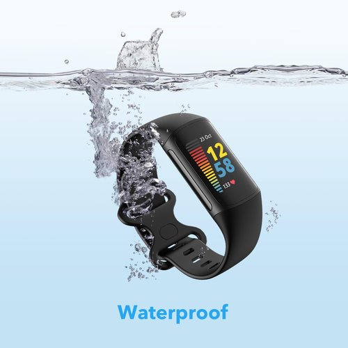 2 Pack Waterproof Bands Compatible with Fitbit Charge 5 / Fitbit Charge 6 for Women Men, Classic Soft Sports Replacement Wristbands for Women Men (Large 7.1''-9.1'', black/black)