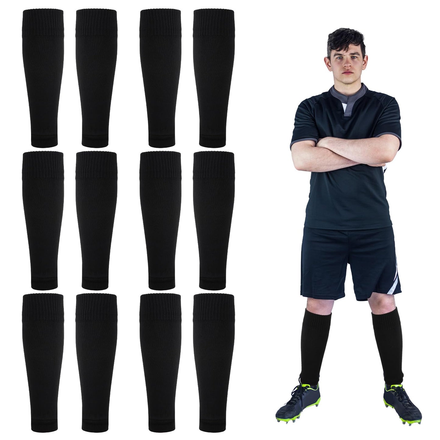 3 Pairs Soccer Leg Sleeves Kid Soccer Sleeve Socks Sock Pre-Cut Soccers Sleeves Athletic Socks for Youth Boys Girls Men Women Football Baseball Softball Rugby Festival Gifts 13.78 Inch Black Nylon