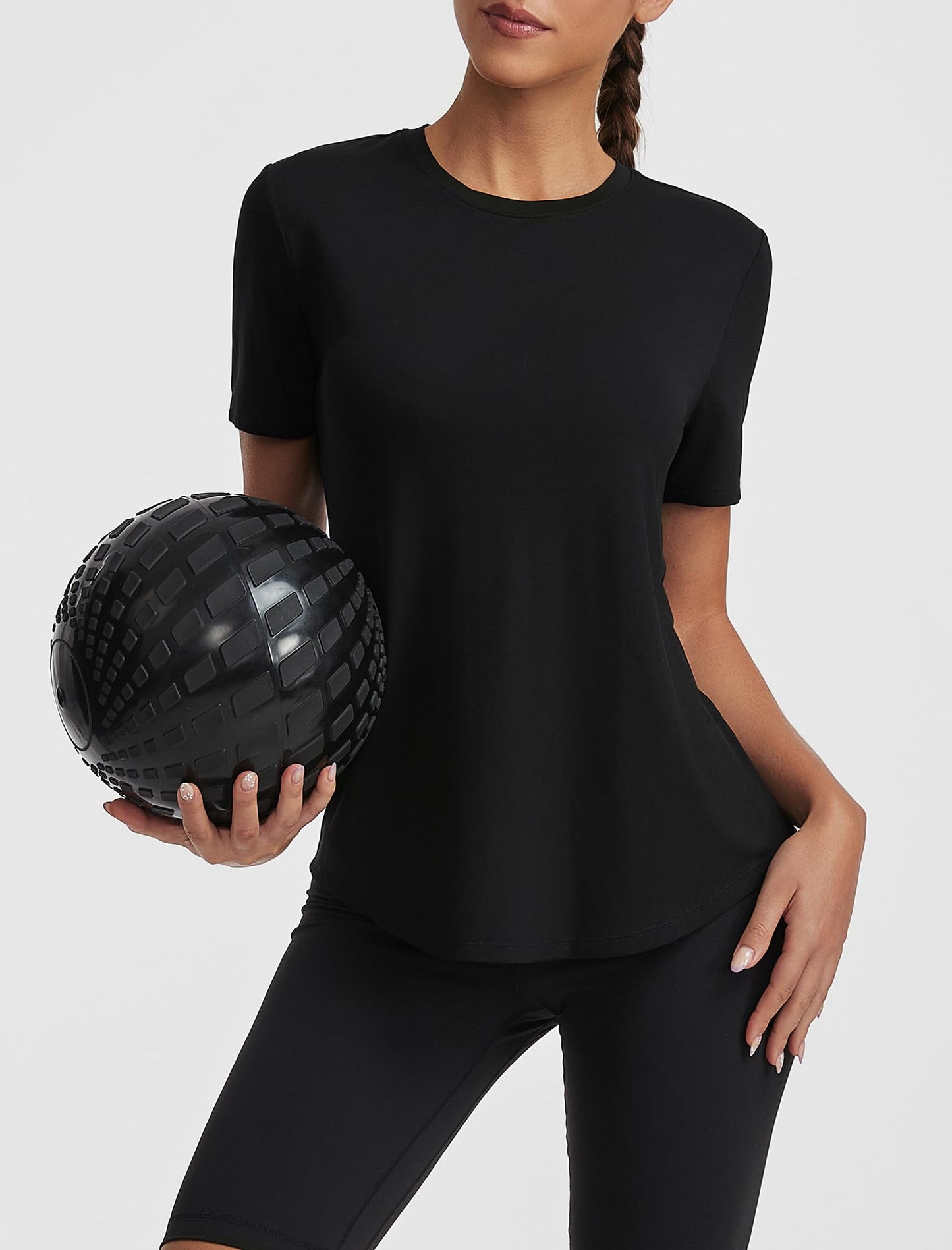 kakola Women's Workout T-Shirt Loose Fit Modal Tops Short Sleeve Blouse Summer Casual Tee Black