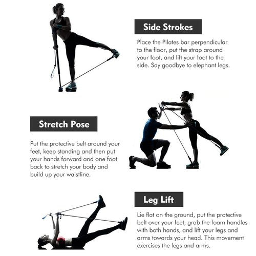 Pilates Bar Kit with Resistance Bands, at Home Workout Equipment Resistance Bands with Bar Pilates Kit Multifunctional Pilates Bar for Women & Men Gym Pilates Yoga Fitness(Purple)