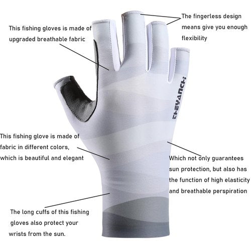 LJCUTE Fishing Gloves UV Protection Fingerless Sun Gloves Men Women for Cycling Hunting Kayaking Hiking Sailing