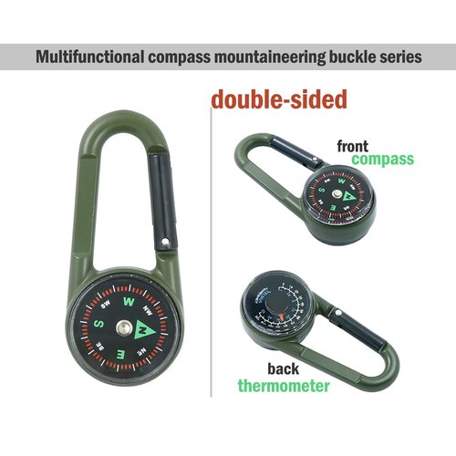 Compass Pocket Double-Sided Compass Carabiner Keychain Portable Outdoor Camping (Army Green)