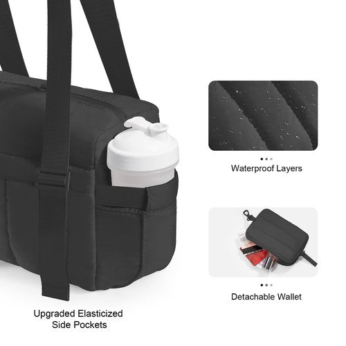 Cysiyu Mini Gym Bag for Women Girls Small Gym Bag with Wet Compartment and Coin Wallet, Puffer Mini Duffle Bag for Workout, Travel, Sport