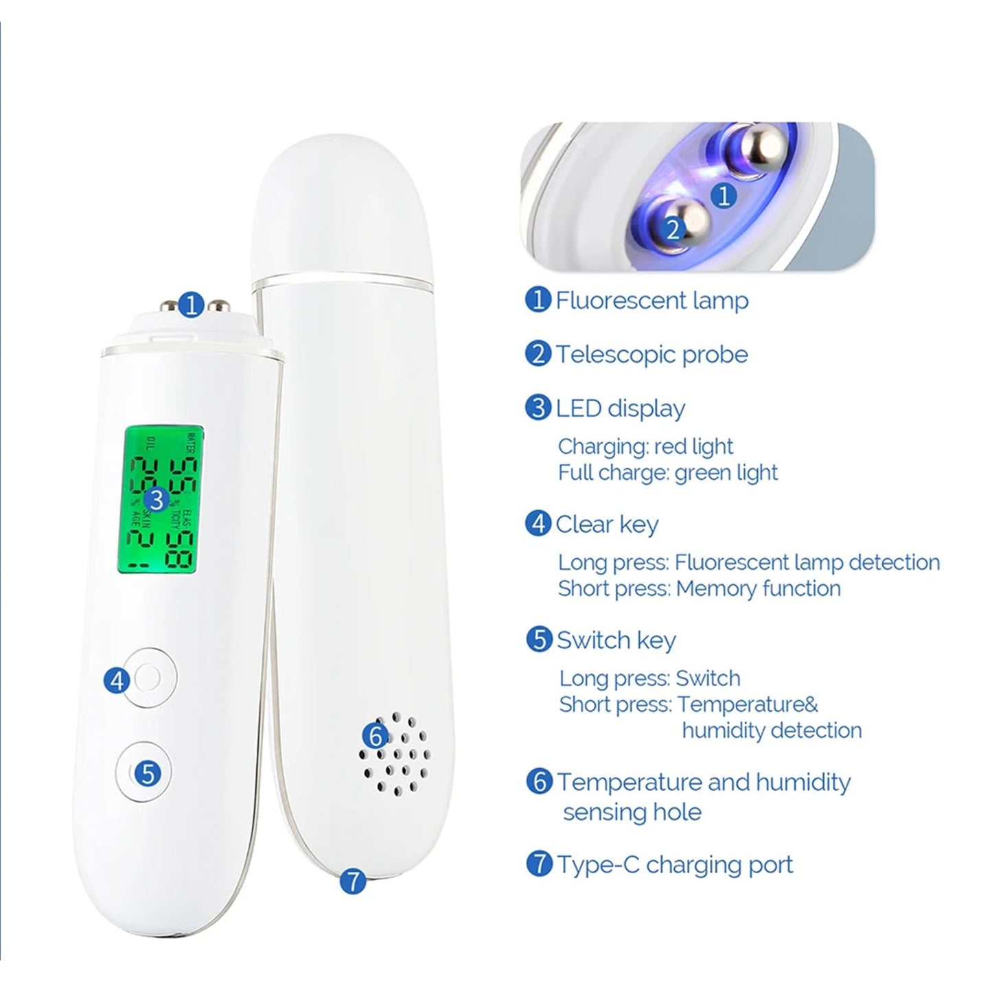 Hydration Monitor,Corneometer Skin Hydration Meter,Skin Analysis Machine Professional,Multifunctional Hydration Test and Tracking Device for Skincare with LCD,Skin Hydration Tester