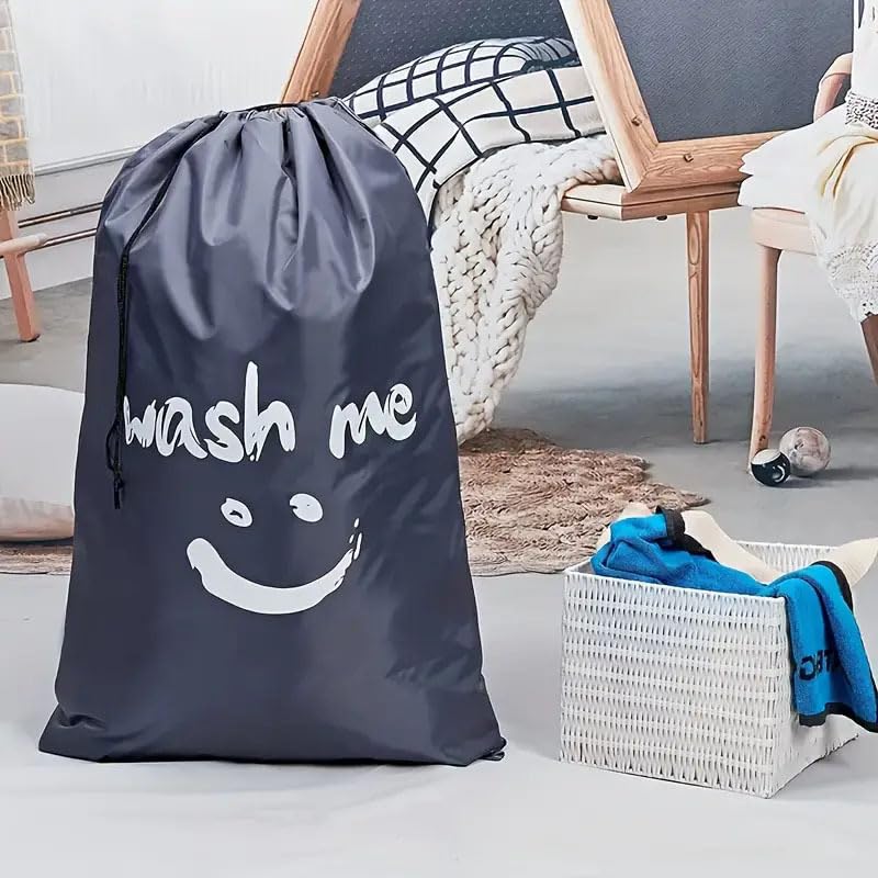 2 Pack Heavy Duty Travel Laundry Bags-Waterproof Drawstring Dirty Clothes Organizer for Camping,Gym&Hotels,Fits Laundry Baskets,Reusable Washable Storage Bags,Black+Blue.