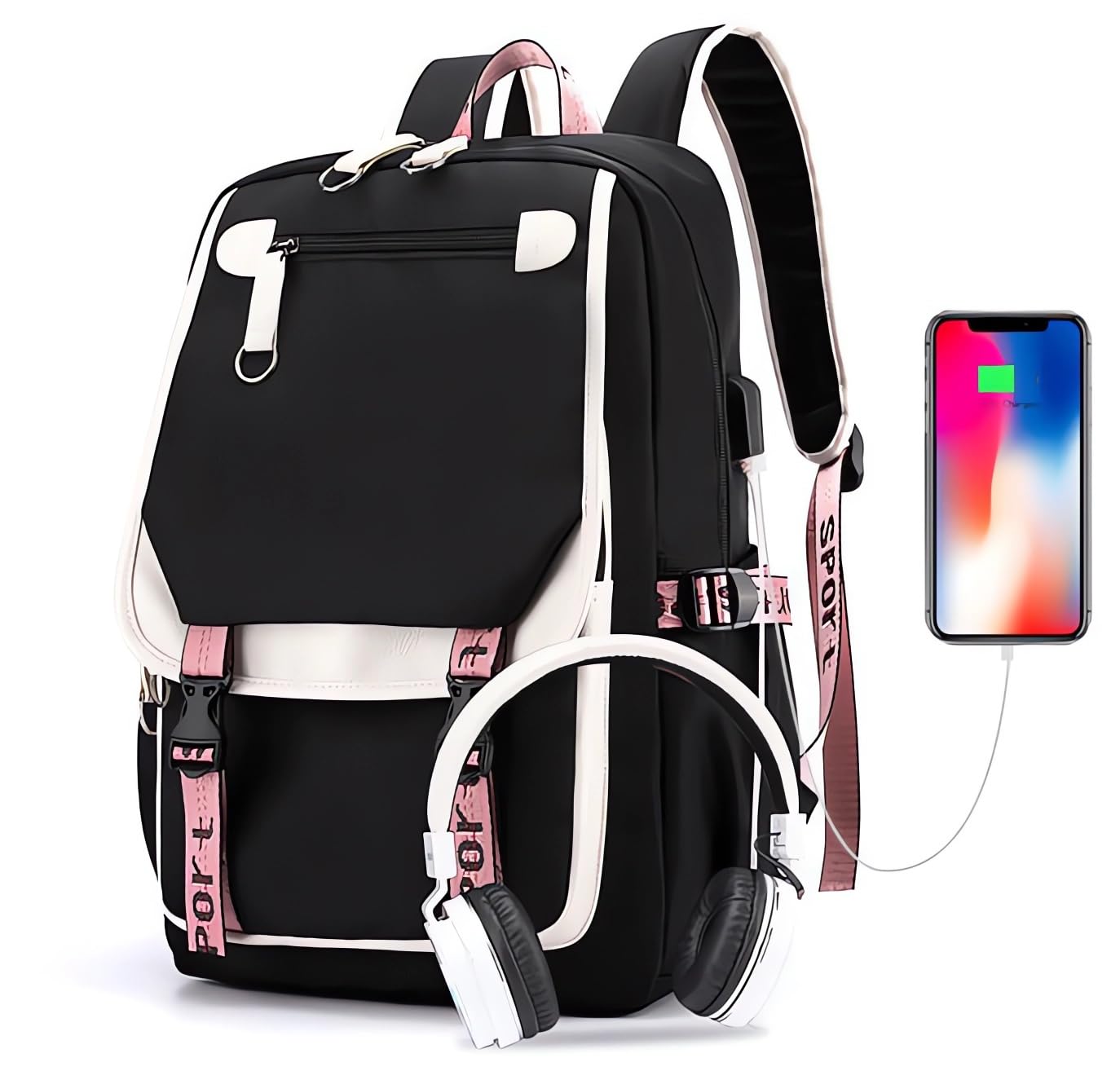 16.8 Inch Laptop Backpack Casual Cartoon Schoolbag Large Capacity Shoulder Bag for School Travel Hiking (with Cute Pendant)