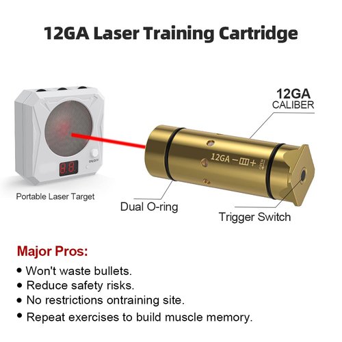12GA Laser Cartridge for Dry Fire Practice System Home Training Portable Laser Bullet with Orings & Battery Laser Trainer Suitable for Shotgun