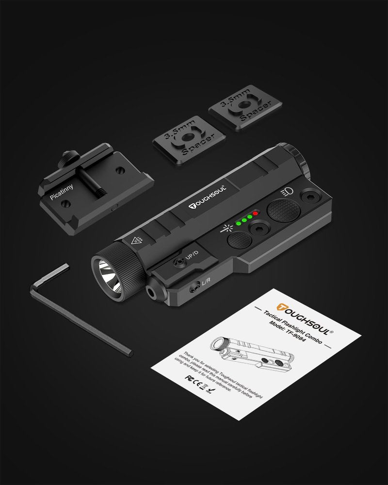 TOUGHSOUL Mlok Picatinny Tactical Flashlight Green Red Laser Sight Combo, 2400 Lumen Max Light with Momentary Strobe Function Rchargeable Battery Included (Red Laser)