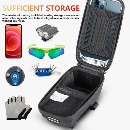 ZPZEZT Waterproof Bike Frame Bag - MTB/Road Bike Top Tube Phone Holder for Phones Under 7", Universal Bicycle Phone Pouch with Rain Cover & Shockproof Design, Commuter Cycling Accessories
