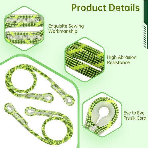 10Mm Prusik Cord 3-Pack, Pre-Sewn Eye-to-Eye Friction Rope, Nylon & Kevlar Heat-Resistant