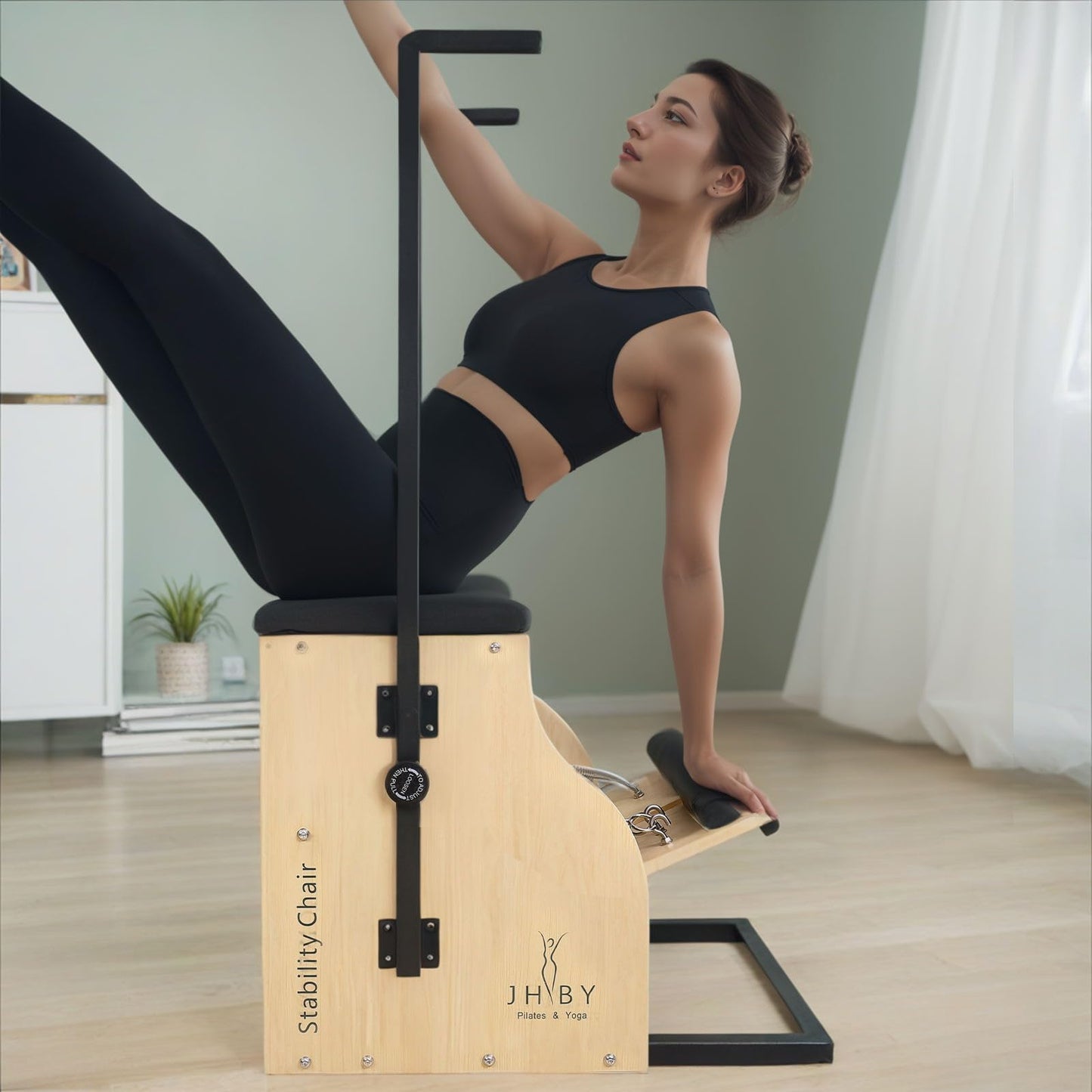 JHBYBMG Pilates Chair, Home Pilates Chair, Pilates Chair for Home Workouts, Sturdy Metal Frame (Black Frame Black Cushion)