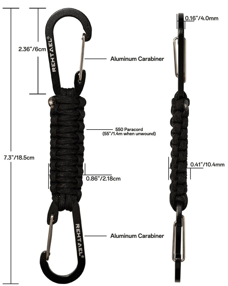 REHTAEL Heavy Duty Paracord Keychain with 2 Carabiner Clip for Keys, Military Lanyard Key Chain, Stroller Clip Hooks for Water Bottle Backpack Men Women, Camping Hiking Outdoor Gear (2Pcs, 2 X Green)