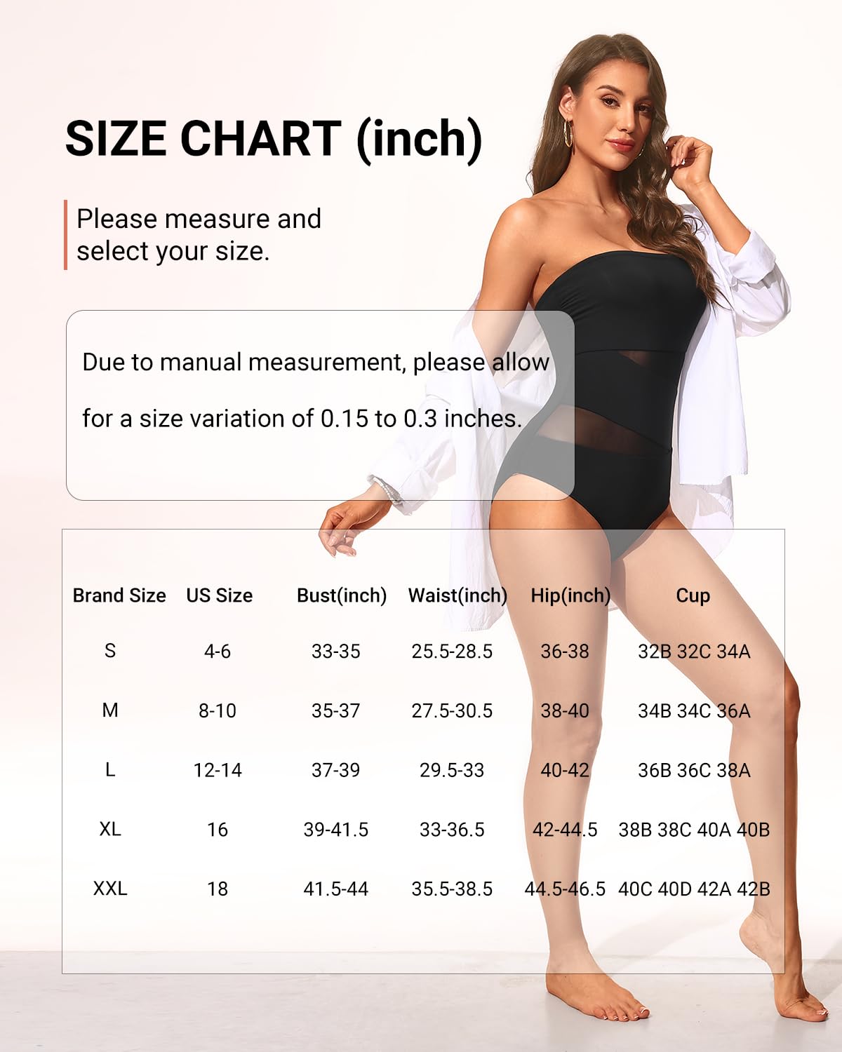 Holipick Women Black Strapless One Piece Swimsuit Tummy Control Bandeau Bathing Suit Mesh Cutout Swimwear M