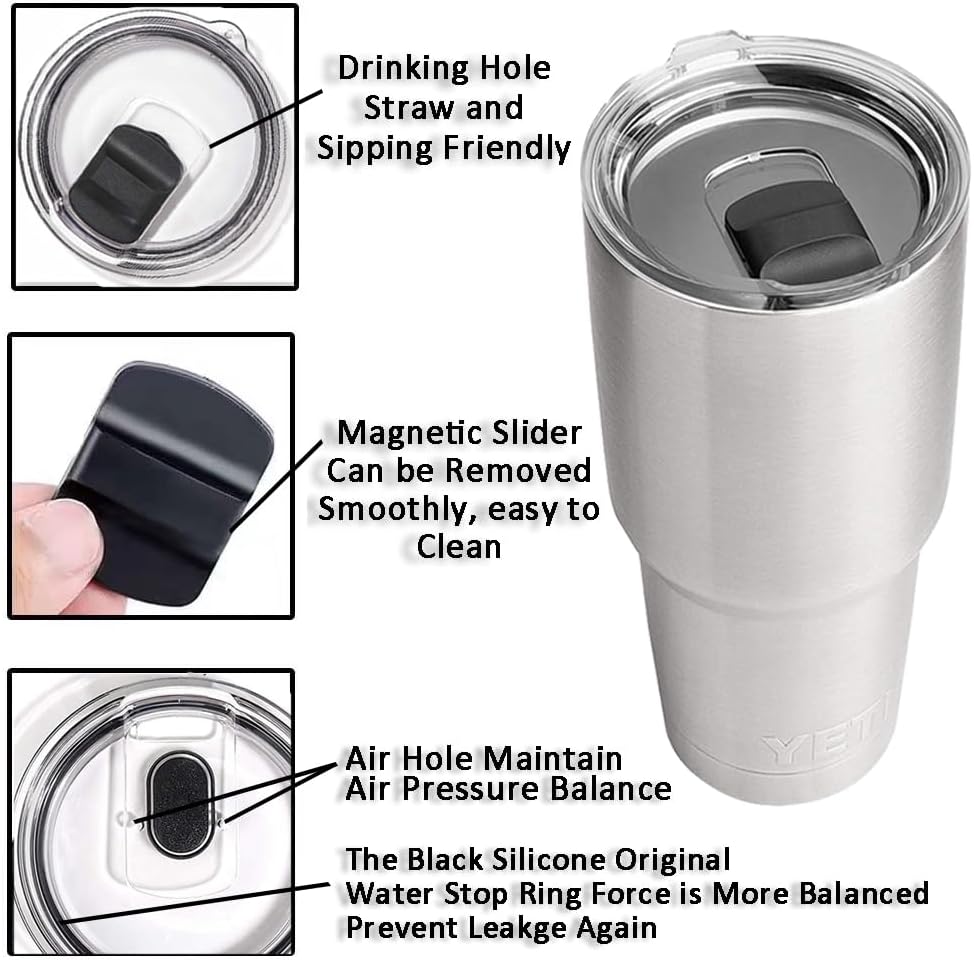 3 Pack 20oz Yeti Tumbler Lids, Magnetic Slider Replacement Lid for 20oz Yeti Rambler/16oz Pints/10/24oz Mug/10oz Lowball, Spill Proof Coffee Cup Cover