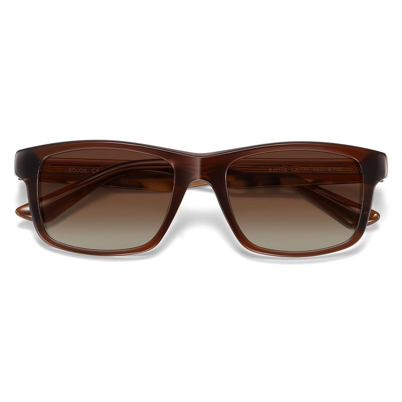 SOJOS Rectangle Polarized Sunglasses for Men Women Classic Acetate Frame UV Protective Wide Vision Shades SJ3115, Brown/Brown
