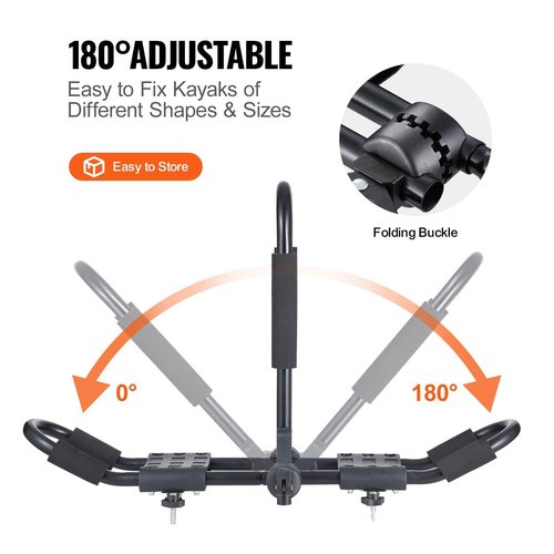 Kayak Roof Rack 1 Pair J-Bar, Soft Roof Rack, Top Mount Tie Down, Carrier for Kayak, Surf Board, Canoe, SUP, Ski Board, Mount on Car, SUV, Truck, 2 Kayaks