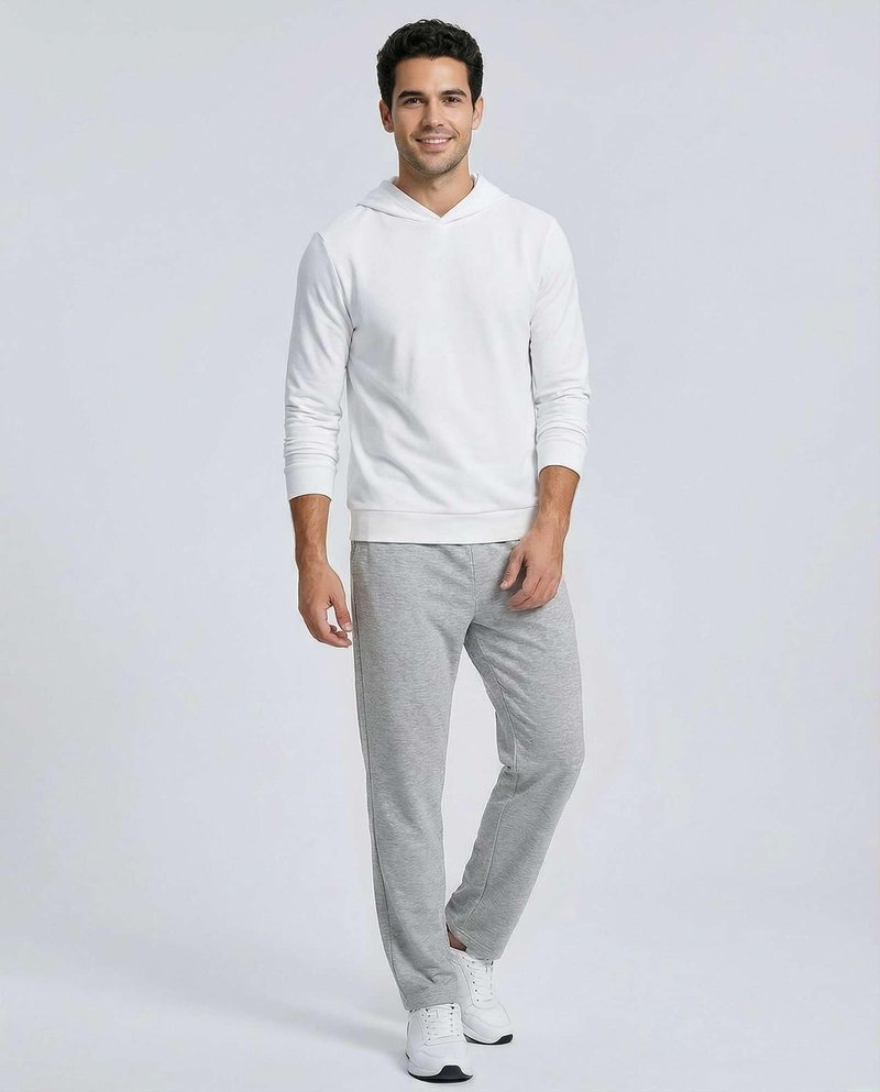 Real Essentials 3 Pack: Men's French Terry Open Bottom Sweatpants - Casual Lounge Comfort Gym with Pockets- Set 3,L