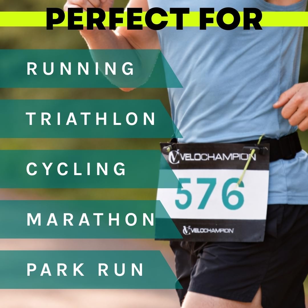 VeloChampion Lightweight Running Belt Waist Pack for Men Women - Elasticated Stretch Fit Race Number Holder - No Pins - 3 Sizes - Run. Triathlon. Cycle. Marathon. Jogging (1, Large)