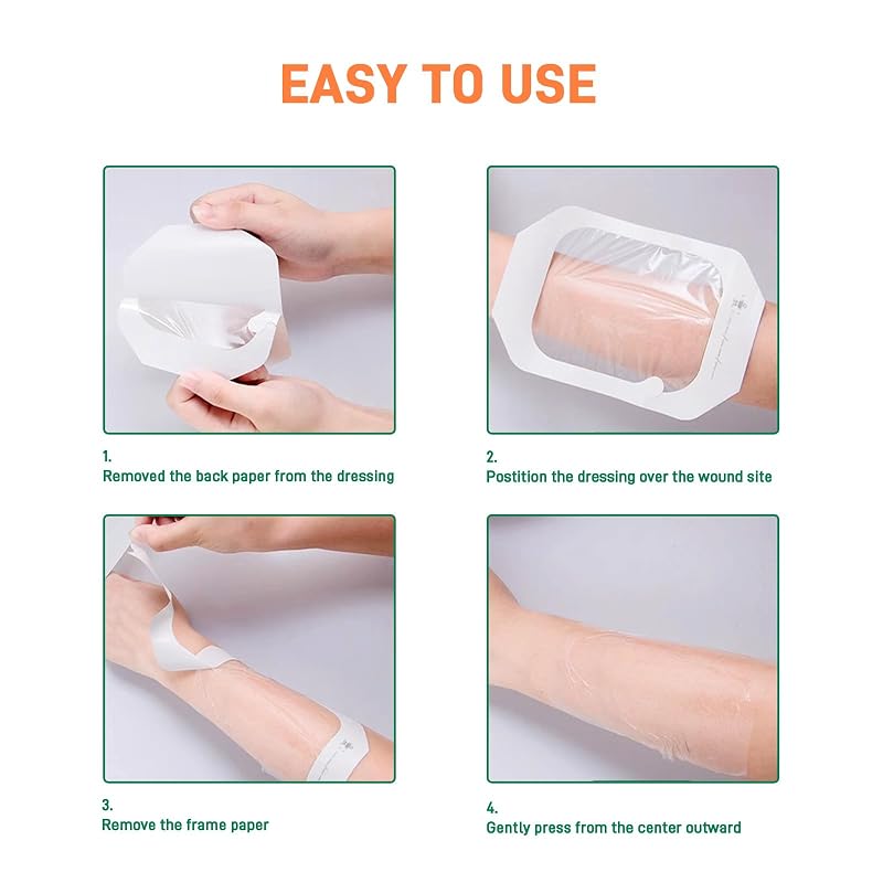 Transparent Film Dressing 6" x 8" (20pcs) - Waterproof Wound Cover, Breathable Adhesive Patch
