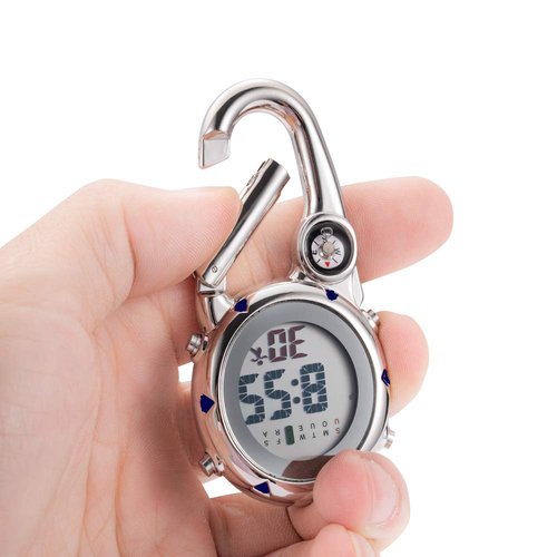 ZOVEDAIUG Digital Pocket Clip Watch for Men Carabiner Watch Backpack Fob Belt Waterproof Clip Watch with Alarm Clock Date Week for Outdoor Sports (White)