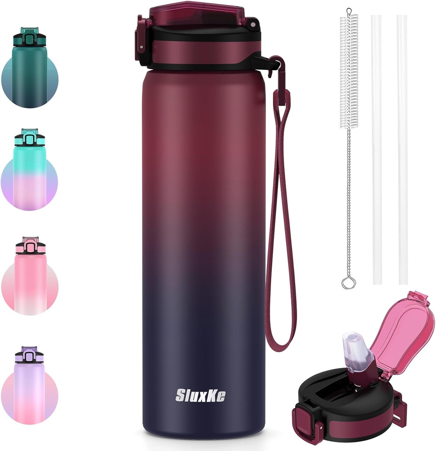 24oz Leakproof Vacuum Insulated Water Bottle, Ideal for Hot or Cold Drinks, Double wall Straw Drinking Bottle, BPA-Free, Prefect for Sport,School, Office, Fitness