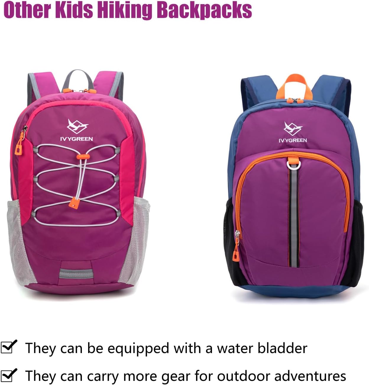 Ivygreen Kids Hydration Backpack, Hiking Backpack for Boys or Girls with 1.5L Water Bladder