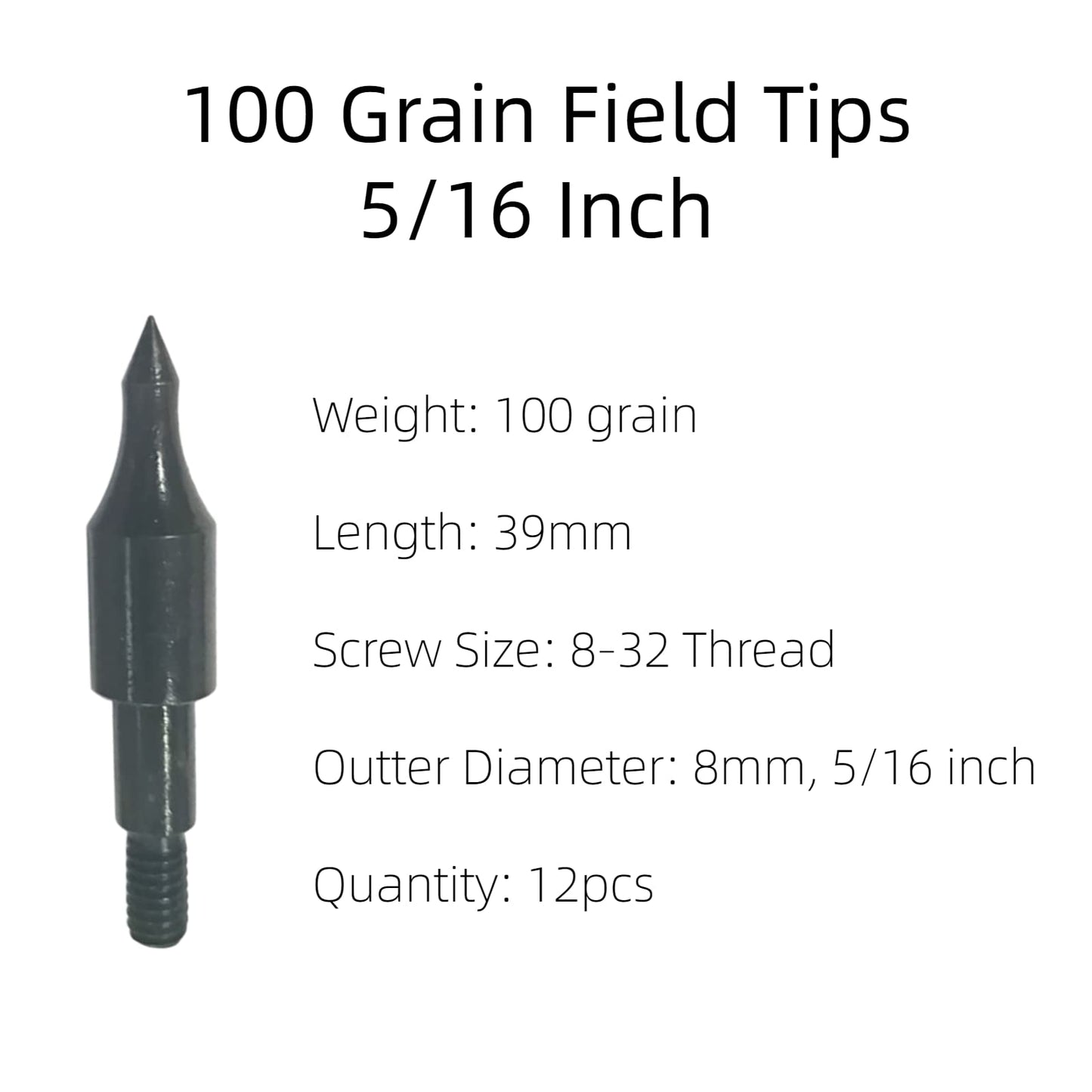 12pcs 100 Grain Field Points, 100gr Crossbow Arrow Tips for Bow and Arrow Target Practice, Screw-in Bullet Points for 5/16 Inch Arrows, Hunting Archery Target & Accessories